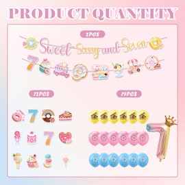 Sweet Sassy And Seven Birthday Decorations Girls Include Donut Sweet Sassy And Seven Banners Cupcake Toppers Balloons 7th Birthday Theme Party Supplies