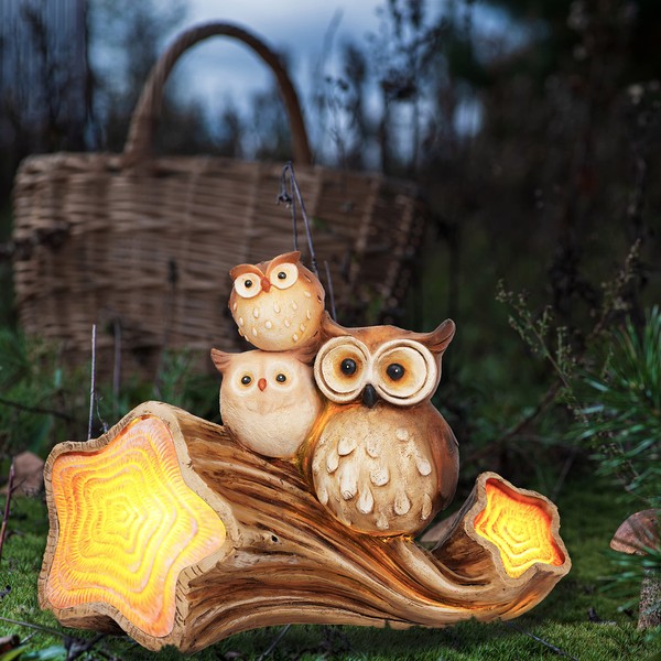 UDDDSR Solar Garden Owl Statue, Owls Décor with Solar LED Lights for Garden Patio Lawn Ornaments, Indoor and Outdoor Art Decor -Garden Gift for Owl Lovers,Housewarming Garden Gift