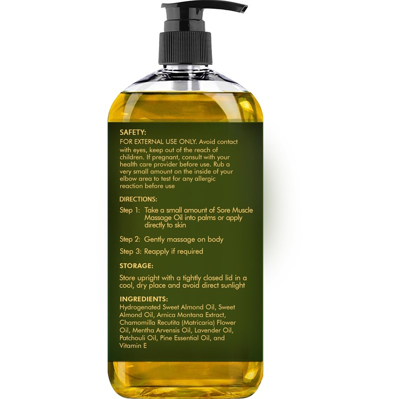 MAJESTIC PURE Arnica Sore Muscle Massage Oil for Massage Therapy