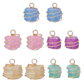 CHGCRAFT 10 Pcs 5 Styles Electroplated Natural Quartz Pendants Copper Wire Wrapped Natural Crystal Stone Charms Gemstone Charms for Necklace Making DIY Craft