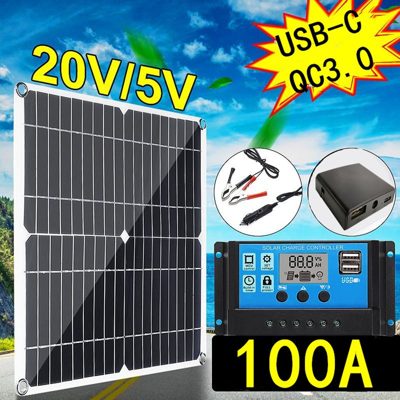 200W 12V Portable Solar Panel Kit Monocrystalline Solar Panel with