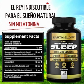 Earth Elixir Ayuda Para Dormir 4 En 1 (120 Cápsulas) Con Apigenina 50 Mg, Glicinato De Magnesio 200 Mg, L Teanina 250 Mg Y Raíz De Valeriana Para Ayud