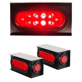 2pcs Trailer Lights 6 inch LED Oval Tail Lights Welded Mount Steel Boxes Kit w/2 inch LED Red Round Side Lights w/Grommet wire connectors