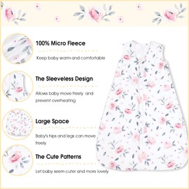 PHF Soft Micro-Fleece Baby Sleep Sack, 12-18 Months Warm Baby Wearable Blanket, 2-Way Zipper Sleeping Bags, 2 Pack Comfy Toddler Sleeping Sack for Baby Girls, Large Size, Floral