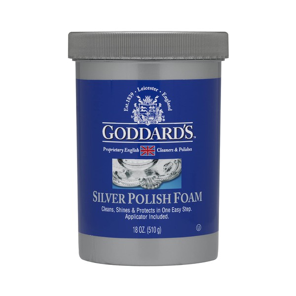 Goddard’s Silver Polish Foam – Silver Jewelry Cleaner for Antiques, Accessories, Ornaments & More – Silver Cleaner for Silverware Protection – Tarnish Remover for Jewelry w/Sponge Applicator (18 oz)