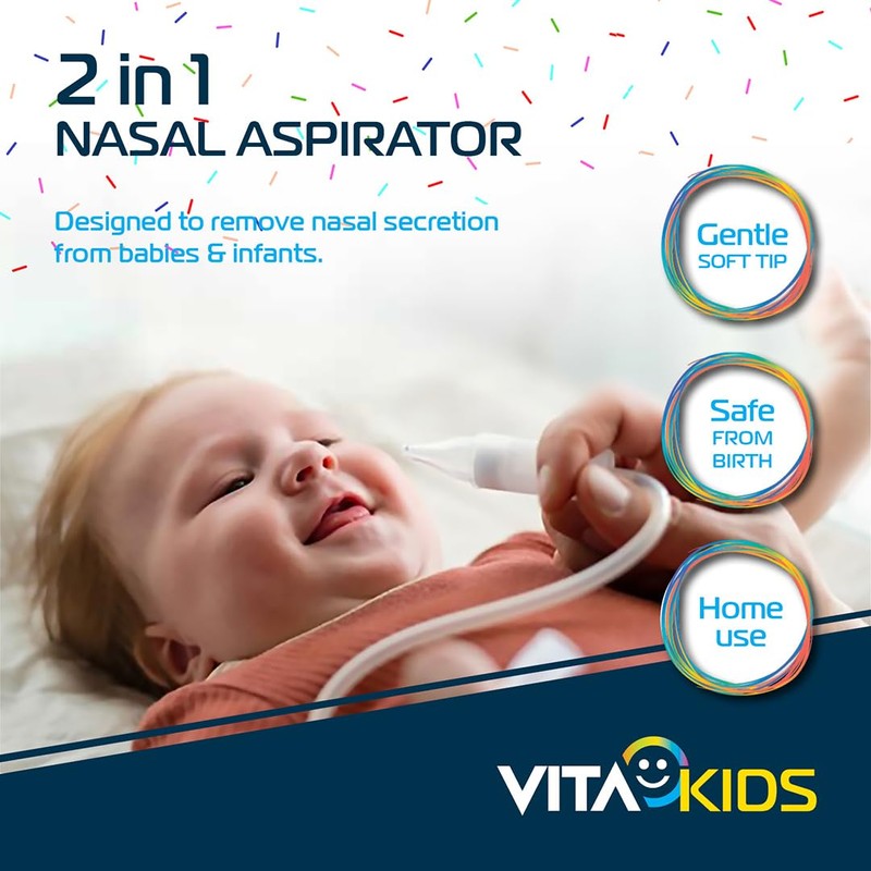 Vitakids 2-in-1 Nasal Aspirator Gentle Mucus Removal for Babies &
