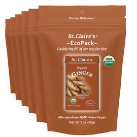 St. Claire’s Organic Ginger Pastilles – 6-Pack EcoPack, 3 oz Each | Certified Organic, Vegan, Gluten-Free, Allergen-Free, Non-GMO, Low Calorie, Plant-Based | Made in USA