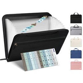 Sooez Heavy Duty Accordion File Organizer with Hidden Handle, Portable 12 Pockets Expanding File Folders, Cloth Monthly Bills Receipt Organizer for Letter/A4, School Classroom Home & Office Supplies