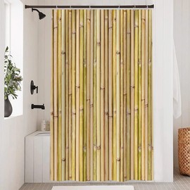 Uiiooazy Bamboo Shower Curtain, Bamboo Look, Plant Shower Curtain, Anti-Mould, Waterproof, Polyester Fabric, Washable, Opaque, Bathroom Curtain for Bathtub with Shower Curtain Rings, 120 W x 200 L cm