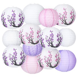 Bencailor 13 Pcs Chinese Japanese Paper Lantern Chinese New Year Lantern Decorative Hollow Out Round Plum Blossom Chinese Lantern Chinese Party Decor for Spring Festival (Sweet Color)