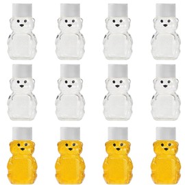 12 Sets 2oz Honey Bottles, Bear Shape Clear Empty Honey Jar with Screw Lid,Plastic Mini Honey Jars Party Favors for Storing and Dispensing (White)