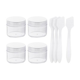 GSHLLO 4 Pcs 20g Clear Round Sample Pots Small Refillable Cosmetic Jars Plastic Cream Storage Containers Travel Makeup Bottle Pots Empty Toiletry Jars with Spatulas