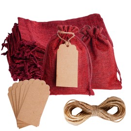 Yymobt 25PCS Burlap Bags with Drawstring, Reusable Burlap Favor Bag 5x7’’ Small Party Sacks for DIY Craft, Party, Christmas, Wedding, Festival Presents Bulk Bags（Red）