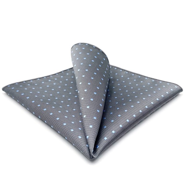 SHLAX&WING Grey Blue Dots Mens Pocket Square Silk Large Hanky