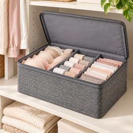 Large Capacity Foldable Clothes Storage Box with Lid, Polyester Closet Organizer for Quilts, Bras, Underwear and Bedroom Essentials