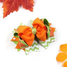 Fall Thanksgiving Day Hair Clips 5 Inches Large Bows Autumn Orange Hair Bows Hair Pins for Kids Fall Thanksgiving Day Headwear Hairpin Alligator Clips Bows for Girls Toddlers Kids Women(Style C)