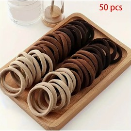 50pcs Solid Color Elastic Hair Ring Anti-slip Ponytail Rope Fashion T-head Rope Women's Hair Accessories Suitable for Daily Use and Holiday Gifts (Mixed Coffee Color)