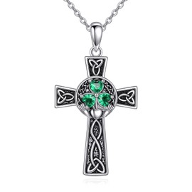 Celtic Cross Necklace 925 Sterling Silver Shamrock Cross Pendant Necklace Celtic Viking Irish Jewelry Gift for Women