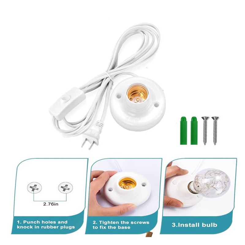 Light Socket with Cord Light Bulb Base E26/ E27 Lamp