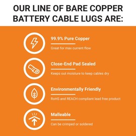 SELTERM 10pcs - 8 Awg - 3/8" Stud - Battery Lugs - Ring Terminal Connectors | with 12pcs 3:1 Black & Red Heat Shrink Tubing with Adhesive | Heavy Duty Battery Cable Ends - Bare Copper Wire Lugs Kit