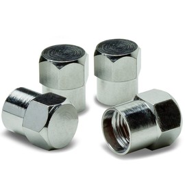 Auto Dynasty Hexagon Style Alloy Coated & Polished Aluminum Silver Chrome Tire Valve Stem Caps (Pack of 4)