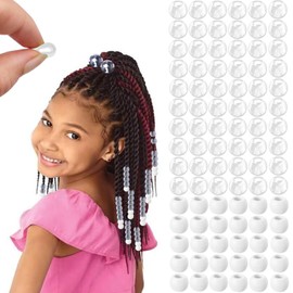 Everfunny 90 Pcs Silicone Hair Beads for Women Girls Braids, Soft Colorful Pony Beads Bulk for Kids Girls Women Hair Accessories for Braids (Transparent)