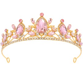 Exacoo Pinnk Tiara for Women Girls Crystal Crown Birthday Wedding Party Favors