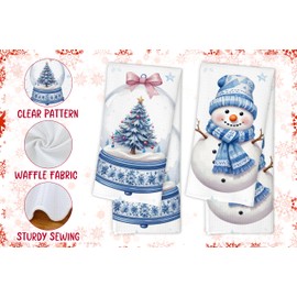 Christmas Kitchen Towels Set of 2, Chinoiserie Christmas Dish Towels, Xmas Snowman & Tree Drying Dishcloths, Winter Decorations For Home Kitchen, Housewarming Christmas Chinese New Year Gifts, 17