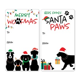Santa Paws Christmas Gift Tags, Peel and Stick Puppy Dog Christmas Gift Tags, 42 Count Merry Woofmas Pet Holiday Gift Wrap Tags