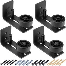 LEIFIDE 4 Pcs Sliding Barn Door Floor Guide Flush Design Wall Mount Bottom Adjustable Roller Flat Non Scratch Barn Door Hardware Kit (8 Assemble Setup Options)