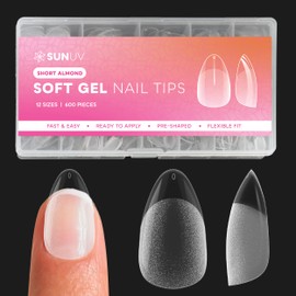 SUNUV Short Almond Gel Nail Tips, 600 PCS Fake Nails Press on Soft Nail Extension Pre-Shaped 12 Sizes Matte Edge Acrylic False Nails for Salon Home DIY
