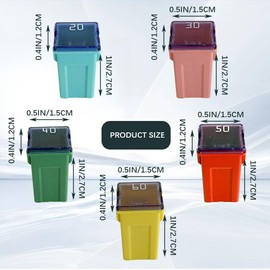 Rebvugr 10PCS Car Fuses Assortment Kit, Fuses Automotive Kit, Automotive Tall Profile Box Shaped Micro Cartridge Fuse, Car Accessories 20A/30A/40A/50A/60A Mini Fuse Set Fit for Pickup Truck SUV (Tall)