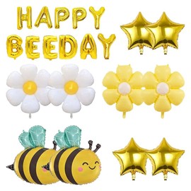Set of 21 Happy Bee Day Balloons, Bee Shaped Balloons, Daisy Balloons, Banner Balloons, Bee Theme Party Supplies