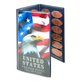 Pennybandz Press Penny Collector Tri-Fold Album - Holds 48 Souvenir Pressed Pennies - Vegan Leather - Every Book Ordered Comes with a Mystery Penny as a Gift (American Flag and Eagle) Navy
