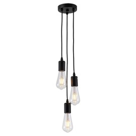 HJXDtech 3 Way Ceiling Pendant Cluster Light Fitting Lights E27 Socket Hanging Light Industrial Ceiling Lights (Black)