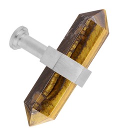 moonsix Pack of 4 Double Pointed Hexagonal Drawer Handles Silver Crystal Stone Knobs with Screws for Kitchen Cabinet Dresser Decor, Tiger's Eye Stone