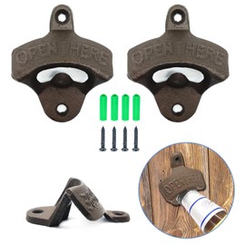 2PCS Cast Iron Wall Mounted Bottle Opener Vintage Rustic with Self-Tapping Screws for Home Garden Bar KTV Hotel (Brown)