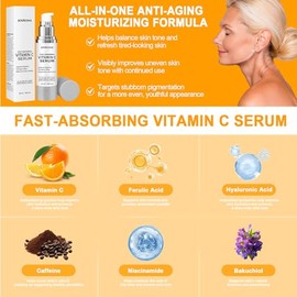 Suero facial súper vitamina C para mujeres mayores de 70 años, tamaño grande de 1.7 fl oz (1.7 fl oz), complejo hidratante antiedad multitarea sin fra