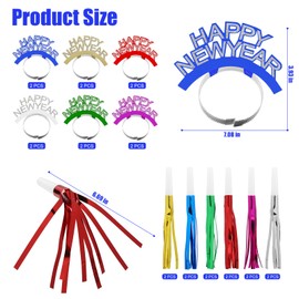 24 Pieces New Years Eve Party Supplies 2025,12 Pieces Happy New Year Headband,12 Pieces Metallic Fringed Noise Makers,New Years Party Favors