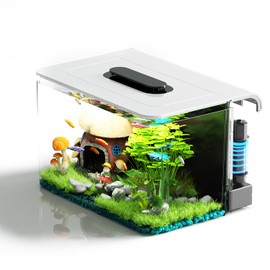 Betta Fish Tank, 2.5 Gallon Aquarium Kit with Modular Filtration, Heater, Light, Self Cleaning, Oxygenation, Small Fish Tank for Goldfish, Guppy, Shrimp