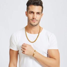 Jxlepe Mens Womens 10mm Miami Cuban Link Chain 18K Gold Stainless Steel Curb mens Necklace with cz Diamond Light Duty Solid Chain