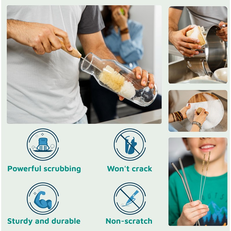 Bamboo Dish Brush Set – Eco Kitchen Cleaning Kit |