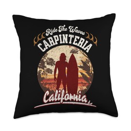 Carpinteria California Surfing Ride The Waves Dude Throw Pillow, 18x18, Multicolor