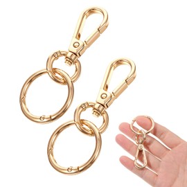 Yuanchu Rotating Carabiner Hooks, Pack of 2 Metal Carabiner Key Rings with Swivel Gold Lobster Clasp with 2 Round Spring Buckle Clip for DIY Handbag Keychain Purse Backpack Dog, (