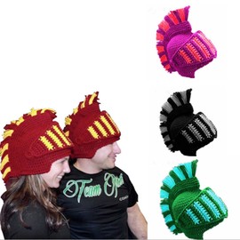 YEKEYI Wig Beard Hats Funny Knit Hat Handmade Winter Beard Facemask Roman Knights Wig Beanie Hat Red