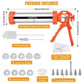 Churro Maker Machine, 3-in-1 Multifunctional Hollow Churros Machine, Churreras para Churros, Stainless Steel Churro/Cookie Making Kit with Piping Bag, 2 Brushes, 10 Discs and 7 Icing Piping Nozzles