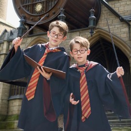 VNNOPG Wizard Costume Black Cape Magic Cloak Wizard Robe Magician Costume Cosplay with Magic Wand Glasses Tie Necklace Scarf,155