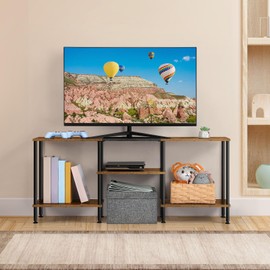 OYEAL TV Stand for 50 inch TV Rustic TV Stand for Bedroom with Storage Shelves, Small Entertainment Center TV Console Table for Living Room, Rustic Brown