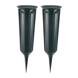 PATIKIL Memorial Vases with Foam Inserts, 2 Pack Plastic Floral Vase with Ground Stake Flower Arrangements for Outdoor Use, Green