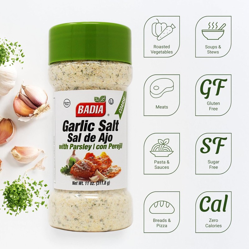 Badia Garlic Salt with Parsley 11 oz – Savory Blend